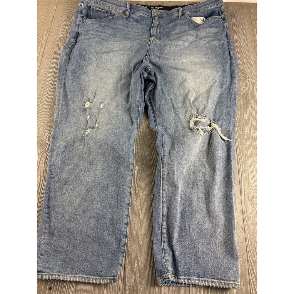 Torrid High Rise Straight Denim Jeans Blue Distressed Plus Size 26 R Inseam 30